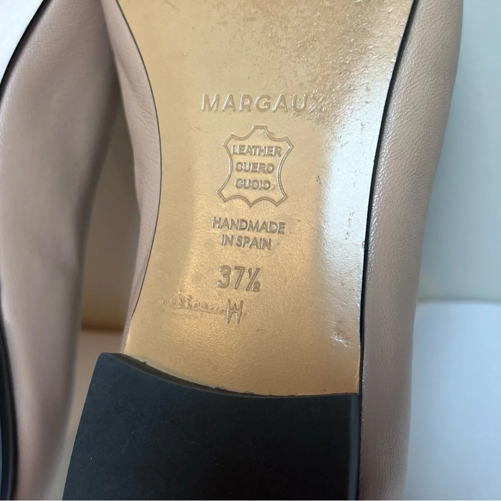 Margaux The Pointe Italian Nappa Leather Colorblock Flats Dune Beige Black 37.5W - Picture 9 of 9